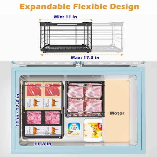 NADAMOO Freezer Organizer Bins, 2 Packs Large Expandable Stackable Chest Freezer Containers with Handle, Metal Adjustable Storage Baskets for Fridge, Deep Freezer, Cabinet, Kitchen, Pantry - Black - Image 3