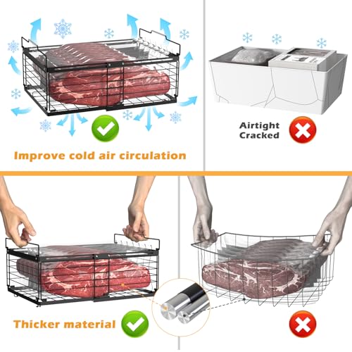 NADAMOO Freezer Organizer Bins, 2 Packs Large Expandable Stackable Chest Freezer Containers with Handle, Metal Adjustable Storage Baskets for Fridge, Deep Freezer, Cabinet, Kitchen, Pantry - Black - Image 4
