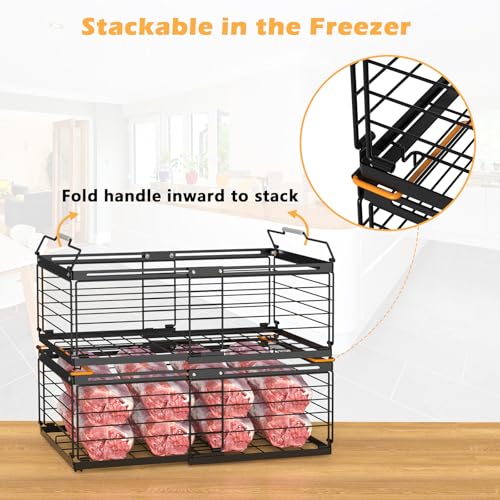 NADAMOO Freezer Organizer Bins, 2 Packs Large Expandable Stackable Chest Freezer Containers with Handle, Metal Adjustable Storage Baskets for Fridge, Deep Freezer, Cabinet, Kitchen, Pantry - Black - Image 5