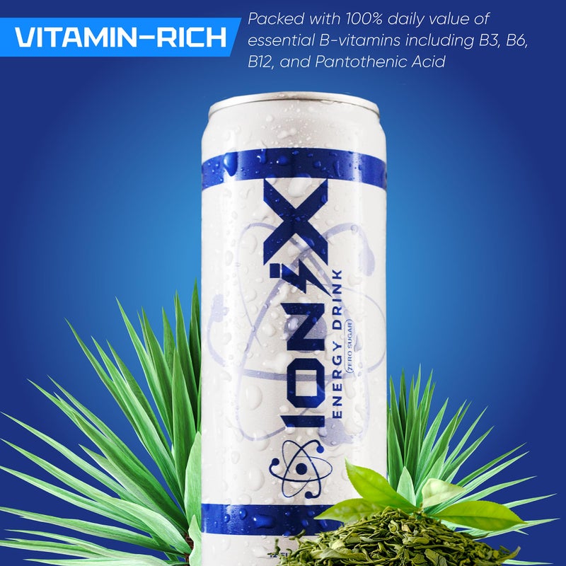 IONIX مشروب الطاقة الخالي من السكر - مشروب نوتروبيك آيونكس لتعزيز التركيز والمزاج مع L-Theanine، كافيين الشاي الأخضر الطبيعي، الفيتامينات والبريبايوتيك لصحة الأمعاء - علب سعة 12 أونصة سائلة (عبوة من 12) - Image 4
