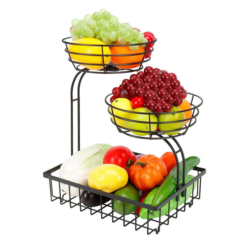 Winmien 3 Tier Countertop Fruit Vegetable Basket Bowl Storage Solid Metal Kitchen Counter Organizer for Storing Fruits Veggies Bread Snacks Black - Image 2