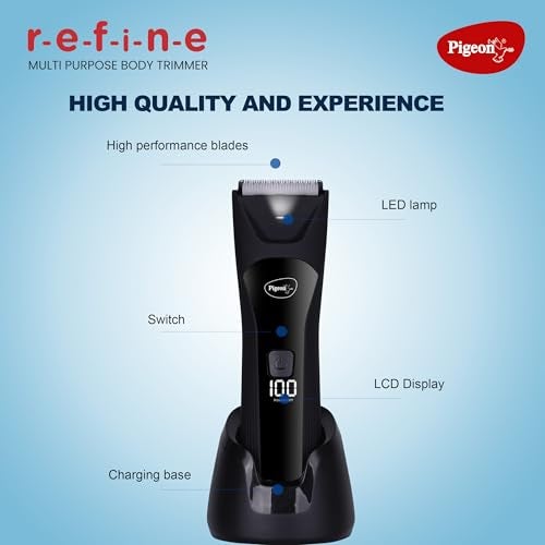Pigeon Multi-Purpose Ipx7 Trimmer For Men|Ceramic Blade|Charging Dock With Usb|Led Digital Display|Waterproof|90 Min Runtime|1.5 Hr Charge Time|2 Years Warranty - Image 5
