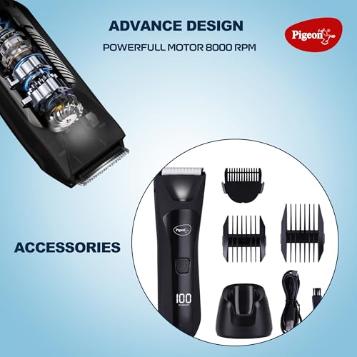 Pigeon Multi-Purpose Ipx7 Trimmer For Men|Ceramic Blade|Charging Dock With Usb|Led Digital Display|Waterproof|90 Min Runtime|1.5 Hr Charge Time|2 Years Warranty - Image 2