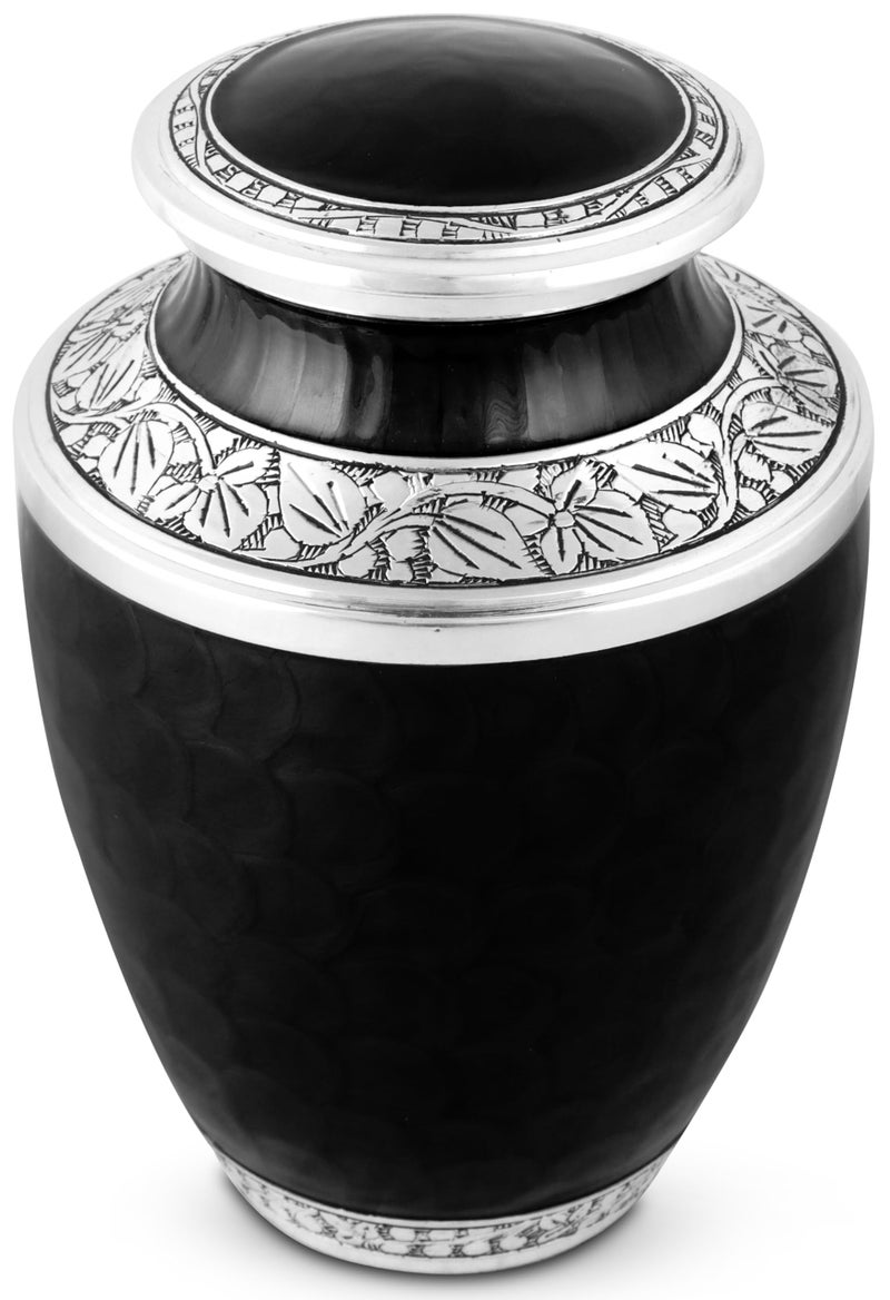 CLEENTABLE Handcrafted Metal Urn for Ashes Adult Male & Female - Cremation Urns for Human Adult - Decorative Funeral Urn - Secure Screw-Top Lid, Holds Up to 200 lbs 10" (Black & Silver) - Image 1
