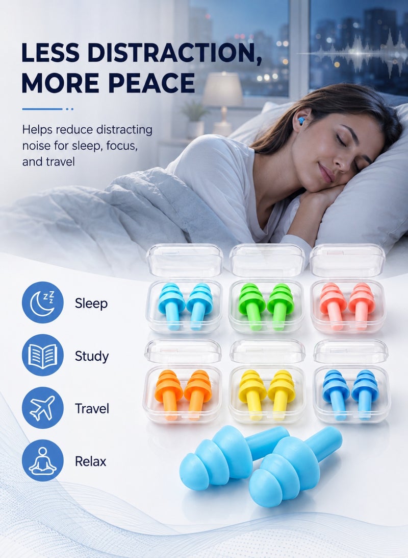 SYOSI 6 Pairs Reusable Silicone Swimming Earplugs, 12 Pieces Soft Triple-Flange Ear Plugs with 6 Individual Storage Cases, Washable Water Protection and Noise Reduction Earplugs for Swimming, Sleeping, Travel and Study - Image 3