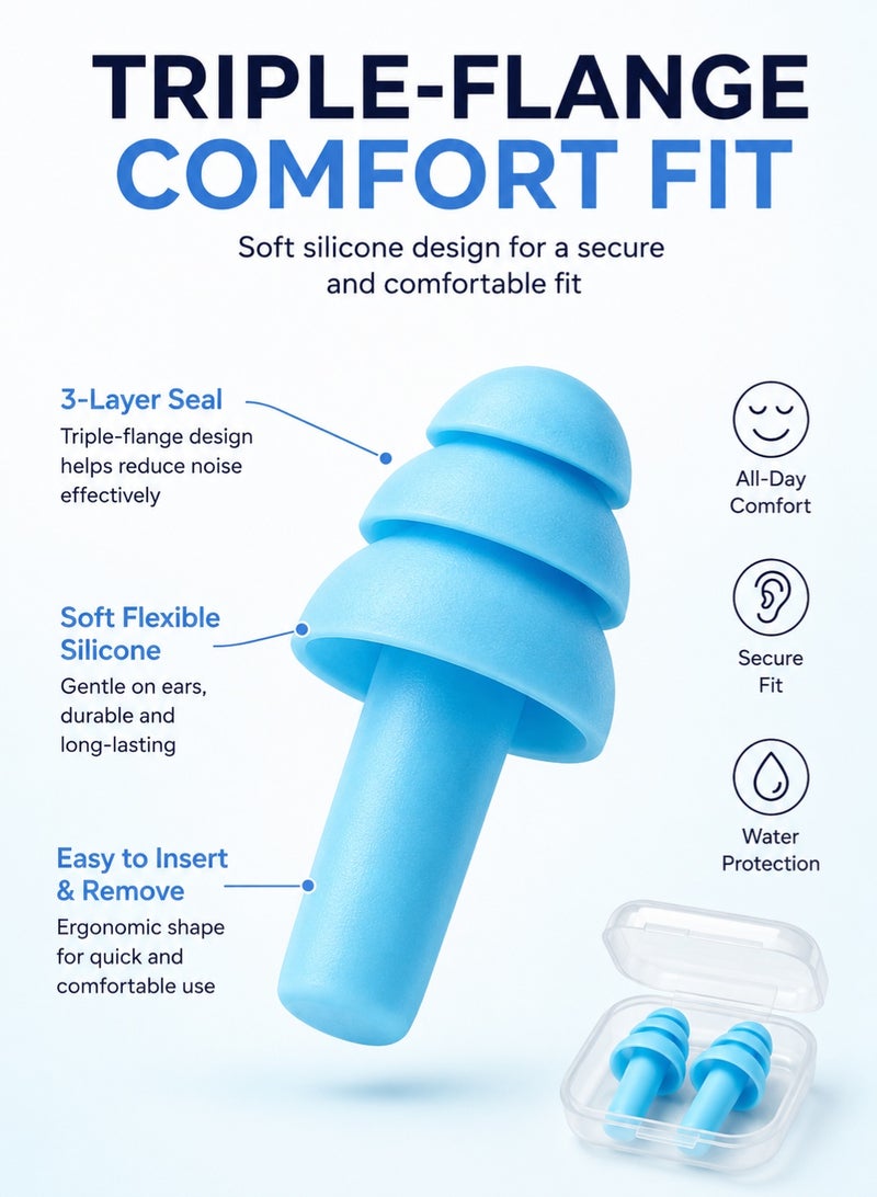 SYOSI 6 Pairs Reusable Silicone Swimming Earplugs, 12 Pieces Soft Triple-Flange Ear Plugs with 6 Individual Storage Cases, Washable Water Protection and Noise Reduction Earplugs for Swimming, Sleeping, Travel and Study - Image 2