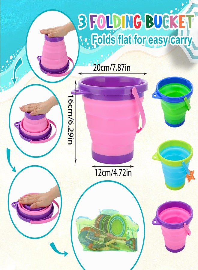 Hoemwarm 13 Pack Beach Bucket Shovels Toys for Kids,Collapsible Beach Sand Toys Beach Pails and Shovels Set for Toddlers Kids Sand Bucket and Mesh Shovels with Mesh Bag Travel Beach Toys Kit Age 3-10 - Image 2