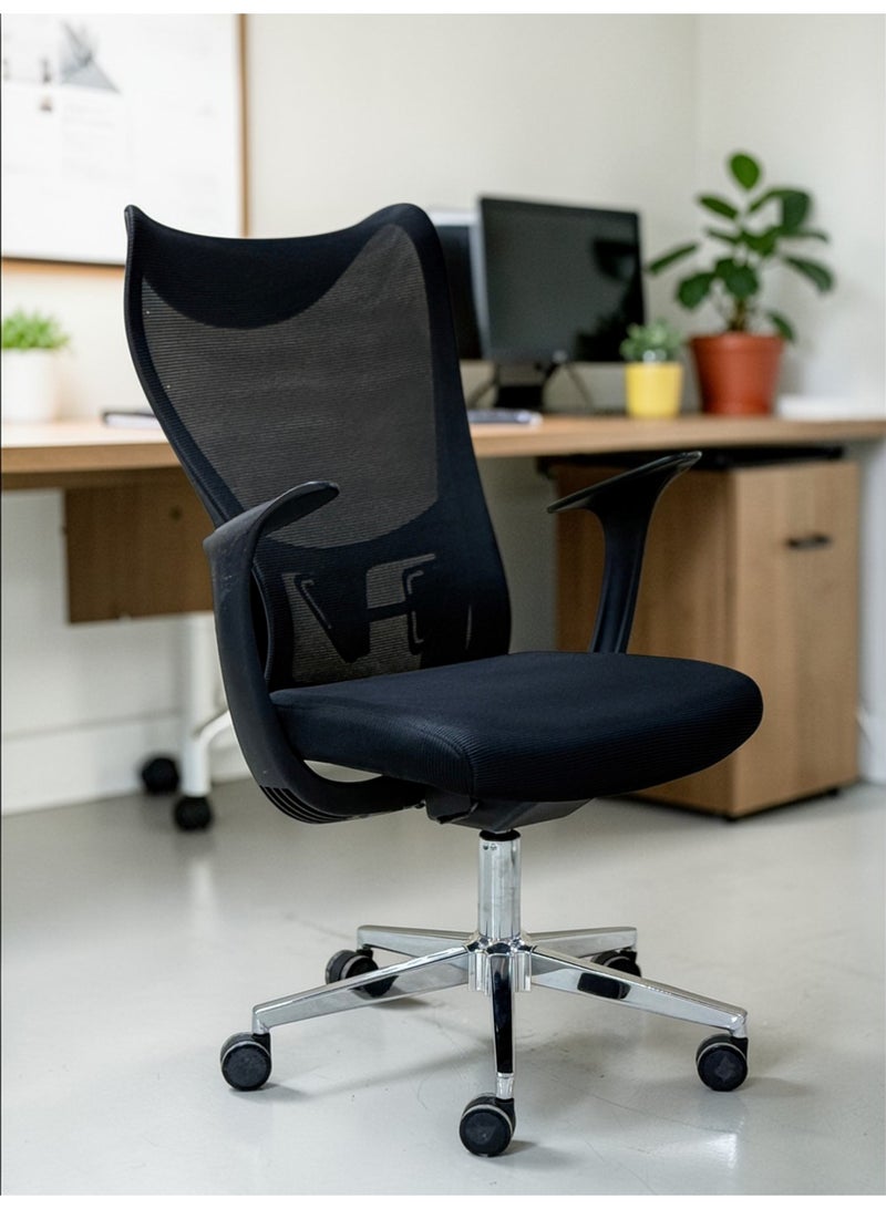 Model 230H Ergonomic High-Back Office Chair with Winged Mesh Back and Chrome Base - Black - Image 2