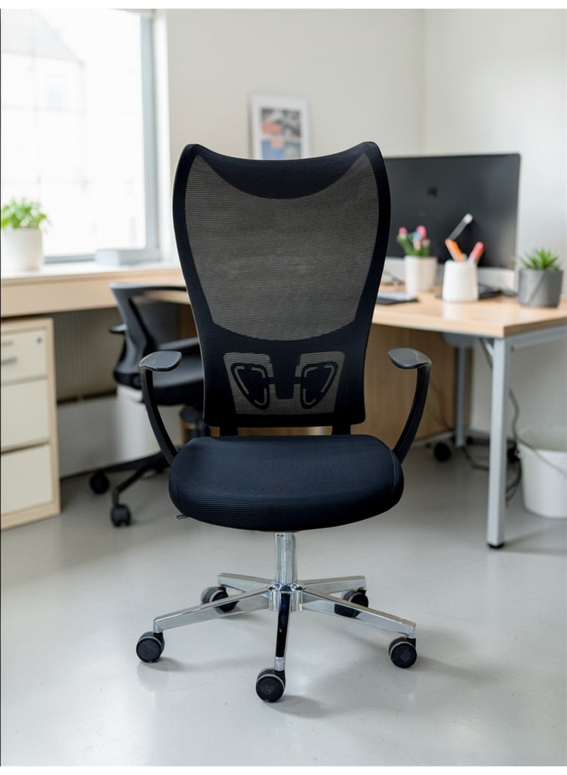 Model 230H Ergonomic High-Back Office Chair with Winged Mesh Back and Chrome Base - Black - Image 1