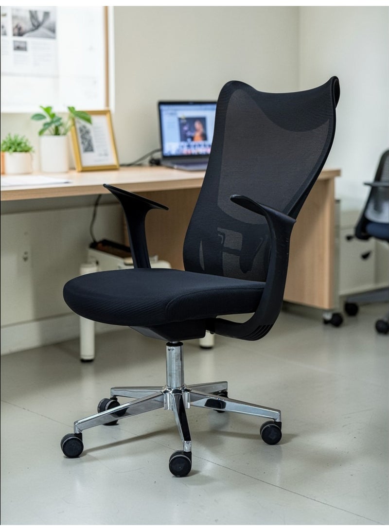 Model 230H Ergonomic High-Back Office Chair with Winged Mesh Back and Chrome Base - Black - Image 3