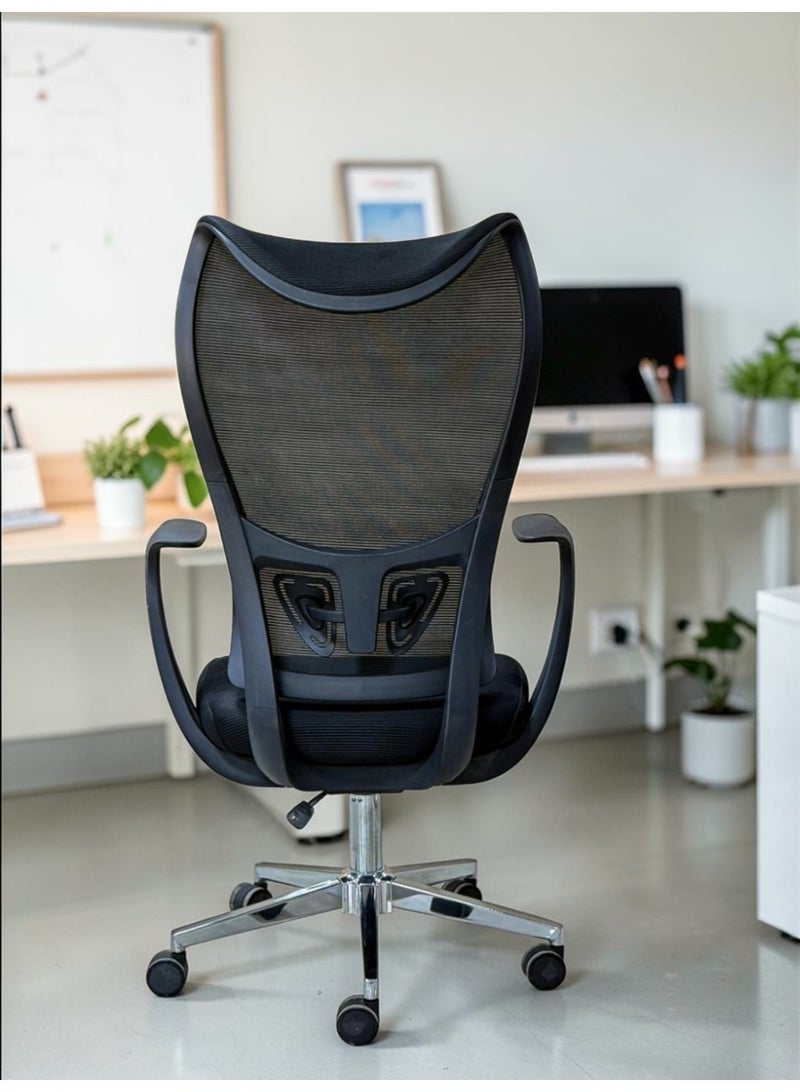 Model 230H Ergonomic High-Back Office Chair with Winged Mesh Back and Chrome Base - Black - Image 4