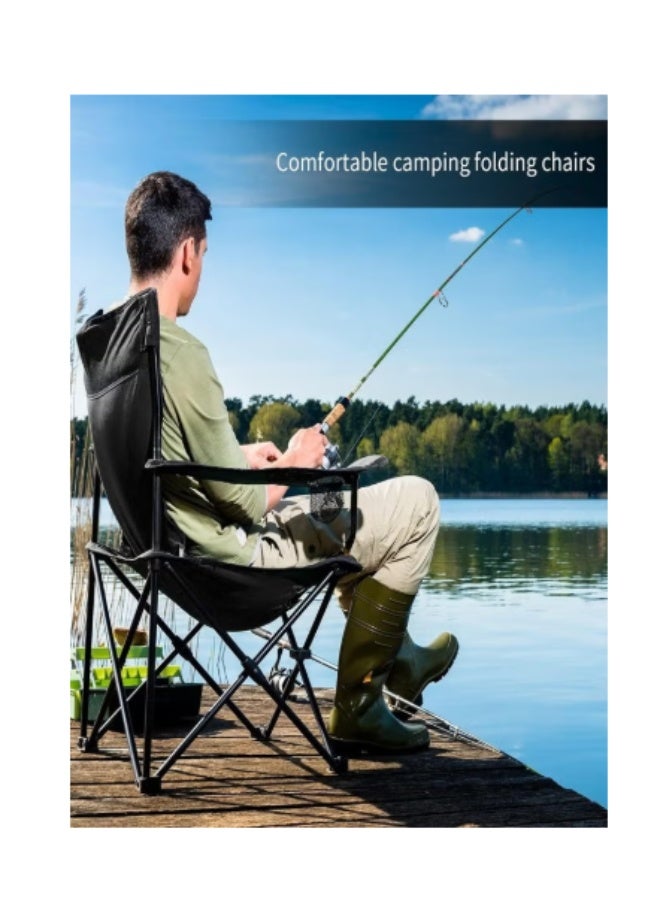 Foldable camping chair with armrests and cup holder, fishing chair with carrying bag, lightweight and portable, ideal for beach trips and travel. - Image 3