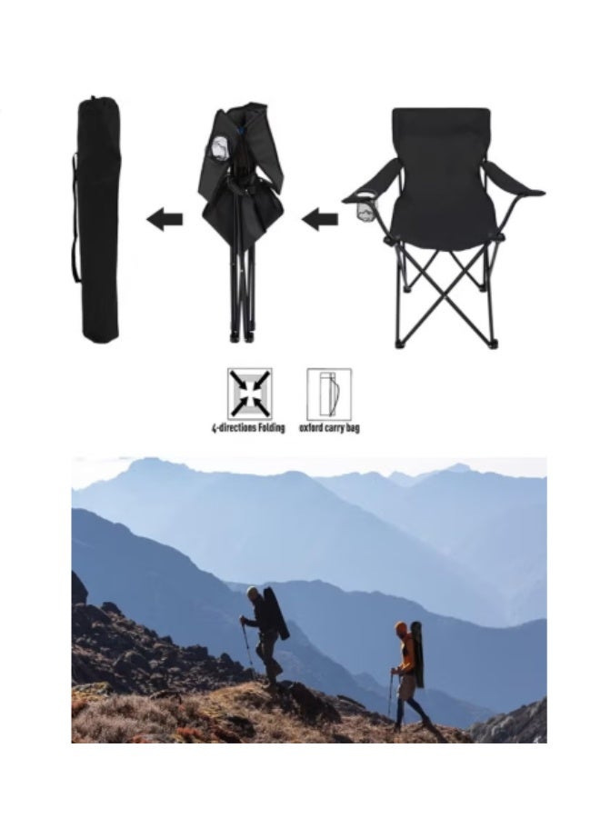 Foldable camping chair with armrests and cup holder, fishing chair with carrying bag, lightweight and portable, ideal for beach trips and travel. - Image 2