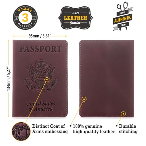 Shvigel US Leather Passport Book Cover - Thin American Travel Passport Holder - Premium International USA Passport Protector Case for Women Men (Maroon Vintage) - Image 3