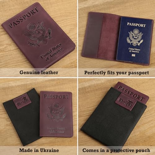 Shvigel US Leather Passport Book Cover - Thin American Travel Passport Holder - Premium International USA Passport Protector Case for Women Men (Maroon Vintage) - Image 4
