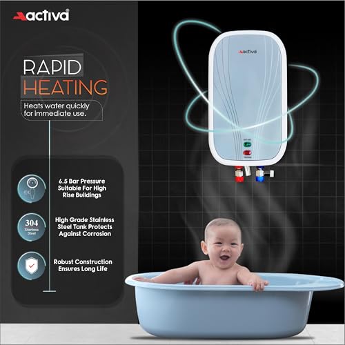 ACTIVA Volcano 3L Instant Water Heater Geyser | 3000W ISI Marked Copper Heating Element | 304L Stainless Steel Tank with Anti-Rust Coating | Auto Cut-Off Safety | ABS Body | 5 Years Warranty - Image 5