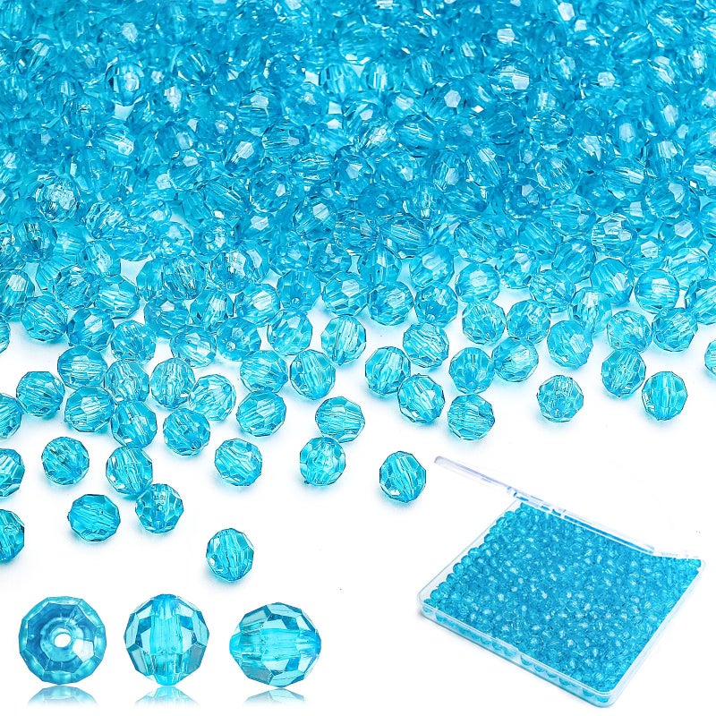 BONNY BOXX 500pcs 8mm Acrylic Faceted Round Crystal Beads Transparent Aquamarine Loose Spacer Craft Beads for DIY Bracelet Necklace Earring Keychain Jewelry Making Bags Decoration