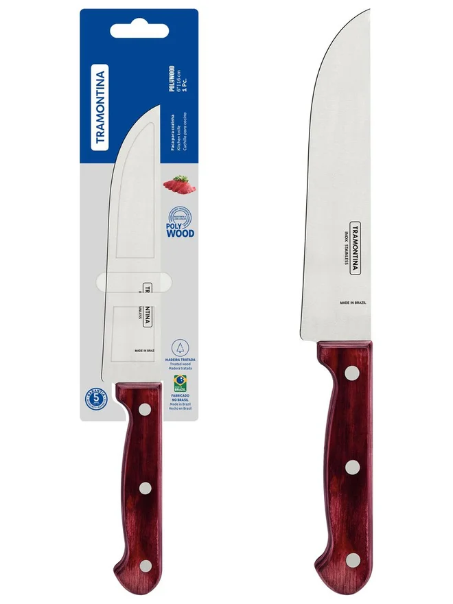 ترامونتينا سكين مطبخ ترامونتينا بولي وود  بوصات بشفرة ستانلس ستيل ومقبض أحمر آمن للغسل في غسالة الأطباق