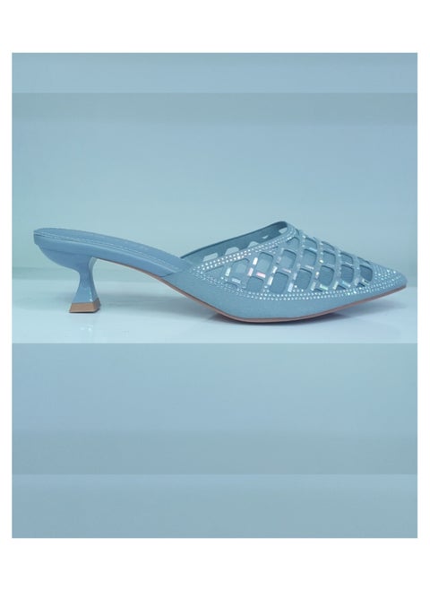 Shiny mesh mid heel shoes