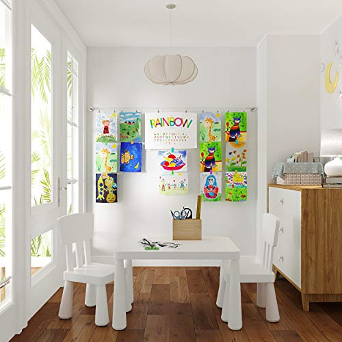 Wallniture Barre Wire Picture Hangers for Kids Crafts and Artwork, Expandable 196 Inch Wall Decor with 24 Clips Set, Silver - Image 2