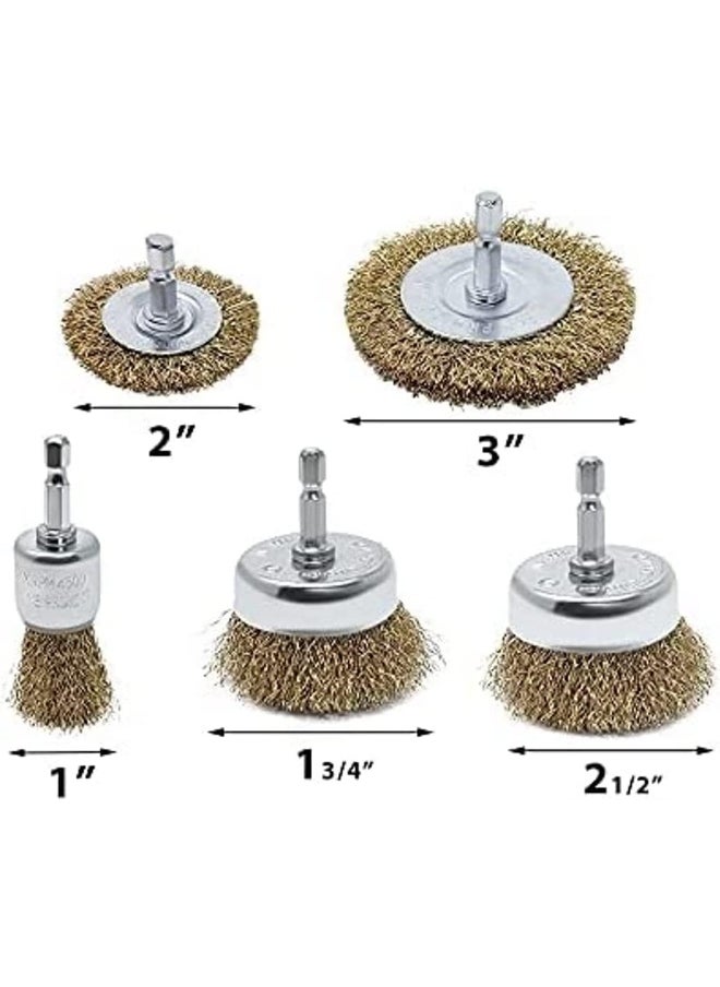 Biella 5Pcs Brass Coated Wire Brush Wheel And Cup Brush Set With 1/4-Inch Shank  - Image 2