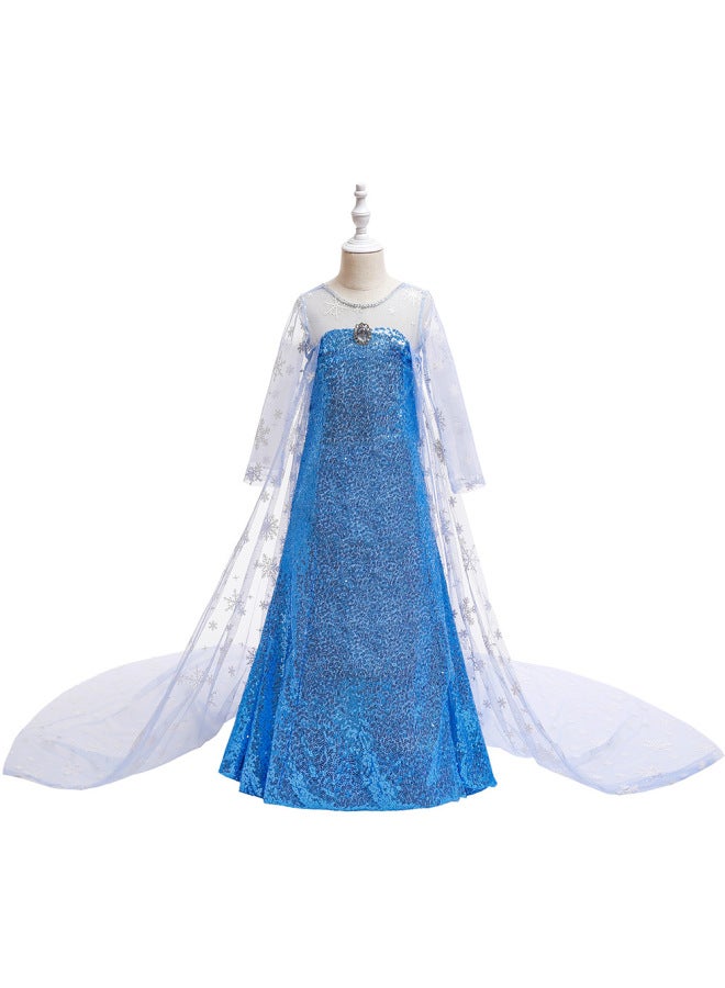Elsa Children's Dress Princess Dress Elsa Dress Snowflake Long Cape Elsa Princess Dress Winter