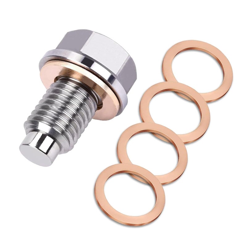 Damwot M12 x 175 Magnetic Oil Drain Plug Magnetic Stainless Steel Oil Pan Drain Nut Bolt with 5 PCS Copper Crush Washer Anti Leakage Universal Leakproof ReplacementFits Most Cars Motorcycles Boats - Image 2