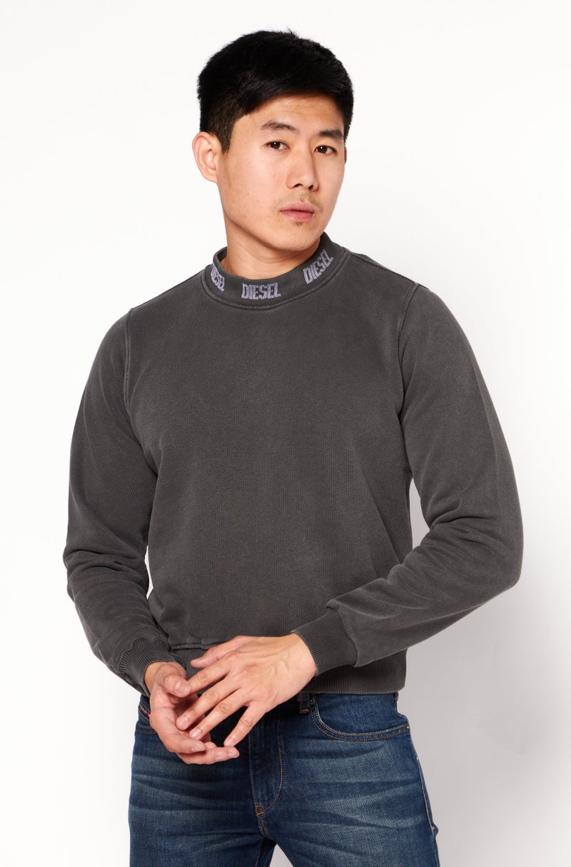 DIESEL Men Crew Neck Solid Long Sleeve Sweatshirts, Charcoal - Image 1