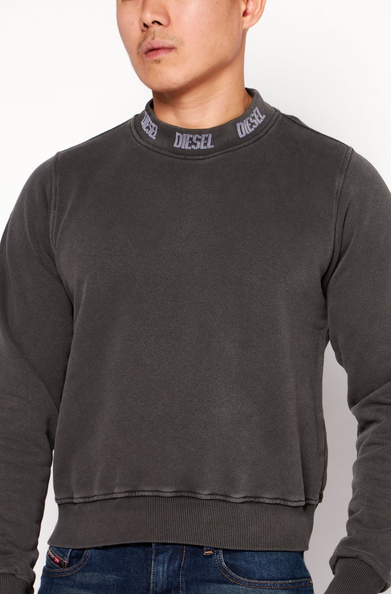 DIESEL Men Crew Neck Solid Long Sleeve Sweatshirts, Charcoal - Image 2