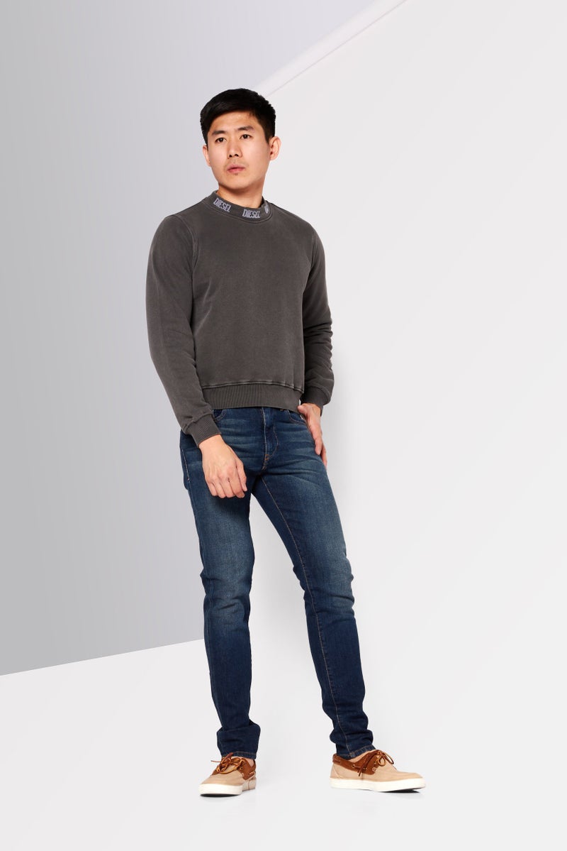 DIESEL Men Crew Neck Solid Long Sleeve Sweatshirts, Charcoal - Image 3