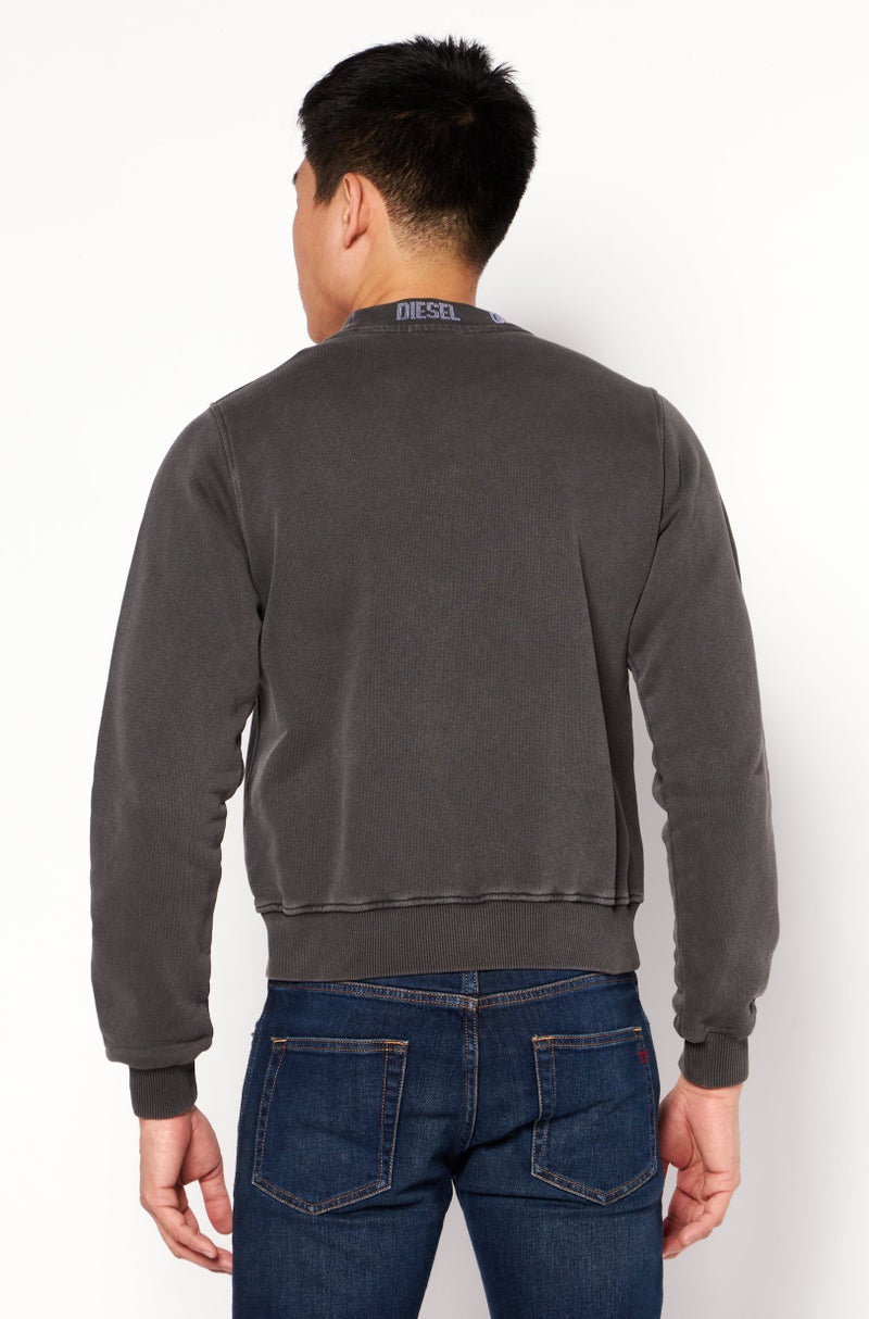 DIESEL Men Crew Neck Solid Long Sleeve Sweatshirts, Charcoal - Image 4