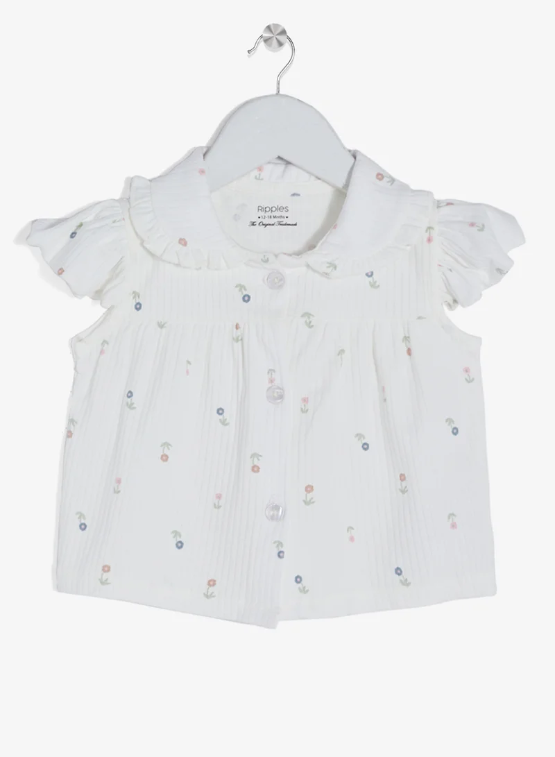 ريبلز مع نمشي طقم بناتي قطعتين بلوزة بأكمام كاب وسروال