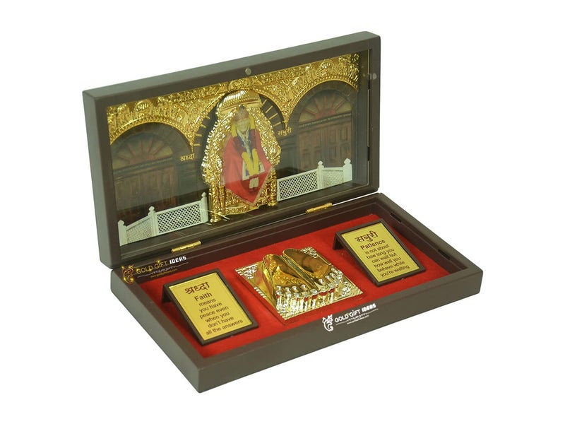 GoldGiftIdeas 24K Gold Plated Sai Baba Photo Frame with Charan Paduka Box Return Gifts for Pooja Sai Ram Frame for Home Temple - Image 2