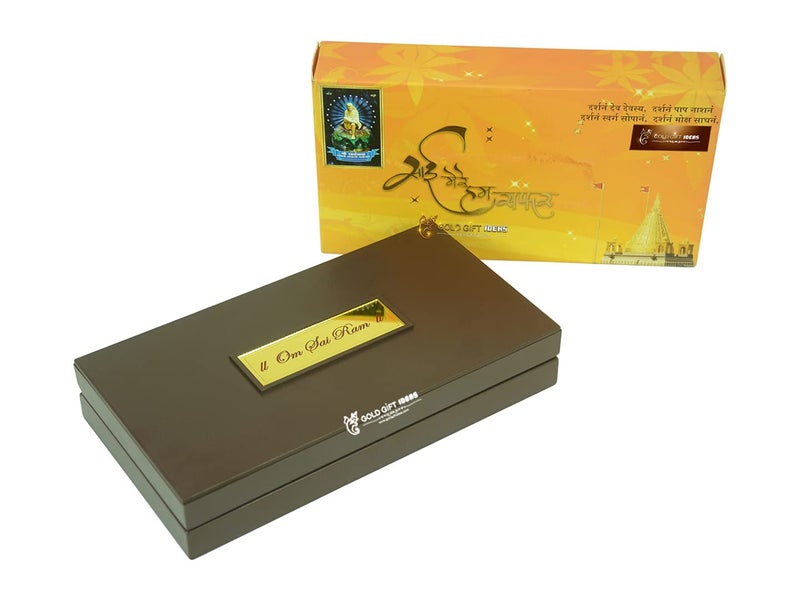GoldGiftIdeas 24K Gold Plated Sai Baba Photo Frame with Charan Paduka Box Return Gifts for Pooja Sai Ram Frame for Home Temple - Image 3