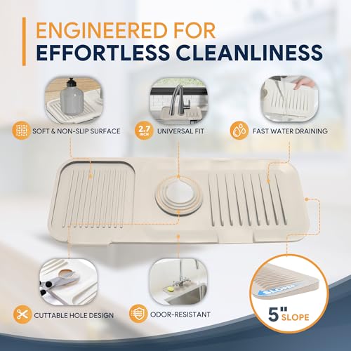 Linda's Essentials 14.6” Silicone Faucet Mat For Kitchen Sink, Kitchen Sink Splash Guard Behind Faucet, Kitchen Faucet Mat For Kitchen Sink, Kitchen Sink Faucet Mat Splash Guard and Sink Water Splash Guard (Beige) - Image 5
