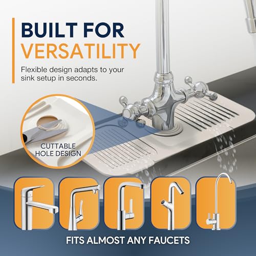 Linda's Essentials 14.6” Silicone Faucet Mat For Kitchen Sink, Kitchen Sink Splash Guard Behind Faucet, Kitchen Faucet Mat For Kitchen Sink, Kitchen Sink Faucet Mat Splash Guard and Sink Water Splash Guard (Beige) - Image 4