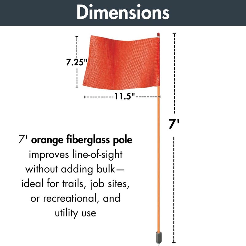 Checkers 7' Orange ATV/UTV Flag Pole Whip with High Visibility Square Orange Offroad Flag - Light Duty Safety Flags for Four Wheelers, Off Road, Dunes - Made in the USA - FSRR7O-HB - Image 4