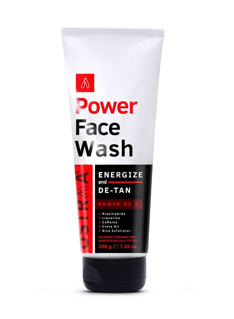 Ustraa Power Face Wash Energize 200g Dermatologically Tested No Sulphates No Parabens No Silicone No Mineral Oil - Image 1