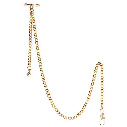 TREEWETO Pocket Watch Albert Chain T-Bar Watch Chain Link 16 inch 2 Hooks Gold Classic Antique Fob T Bar - Image 5