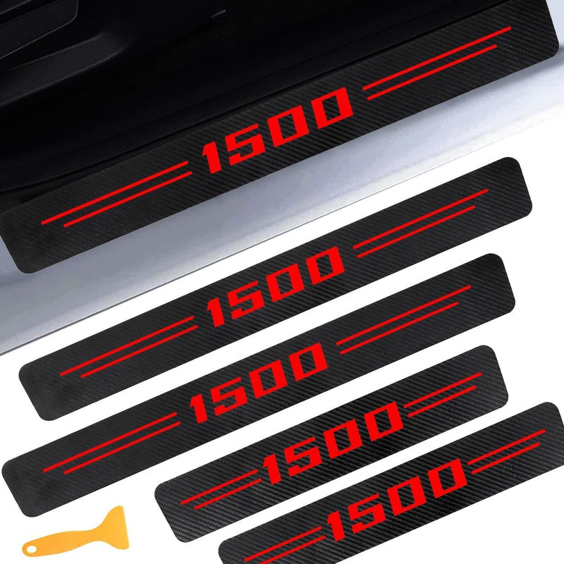 LINOAH Door Sill Protectors for RAM 1500 Carbon Fiber Leather Door Sill Sticker for Dodge RAM 1500 Door Sill Guards Car Interior Decoration Pack of 4 Red