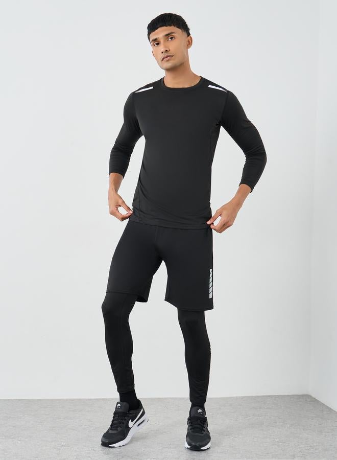 Styli Reflective Print Muscle Fit Long Sleeve T-Shirt with 2in1 Shorts Set - Image 1