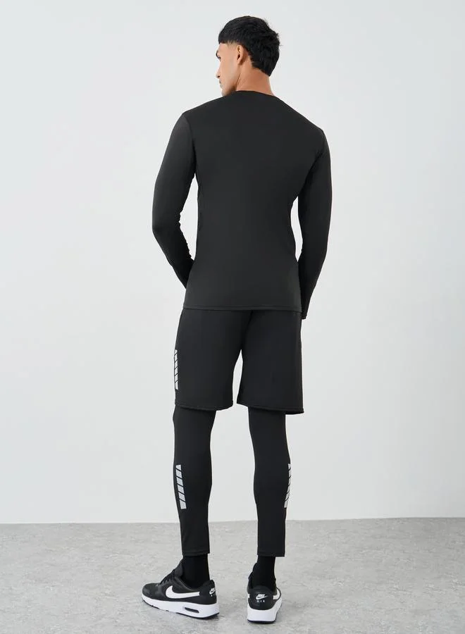 Styli Styli Reflective Print Muscle Fit Long Sleeve T-Shirt with 2in1 Shorts Set