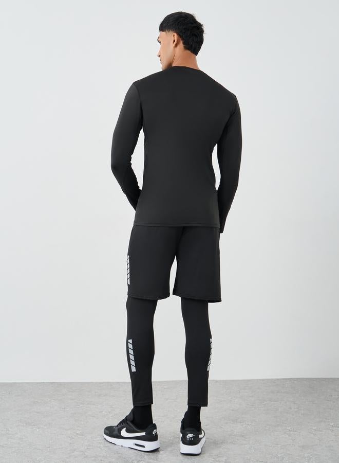 Styli Reflective Print Muscle Fit Long Sleeve T-Shirt with 2in1 Shorts Set - Image 4