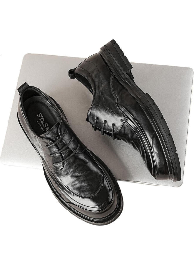 St&Sat Men'S Genuine Leather Business Formal Shoes Lace-Up Commuter Versatile Leather Shoes Men Black 40 - Image 2
