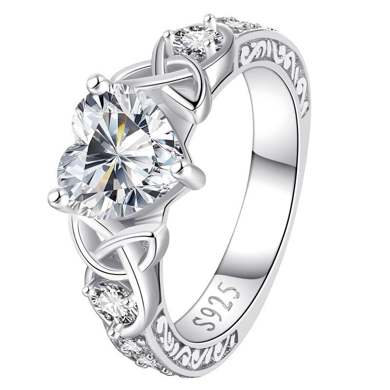 LOIPURI Moissanite Promise Rings for Her, 2CT D Color VVS1, Heart Shaped Celtic Knot, 925 Sterling Silver Engagement Wedding Anniversary Valentines Promise Gift with Certificate, Size 7 - Image 1