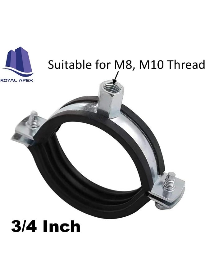 Royal Apex Heavy Duty Adjustable Two-Screw Pipe Galvanized Iron Gi Clamp With Rubber Lined Or Unlined For Wall Ceiling Mount Pipe Supports Split Ring Hanger 3/4 Inch Pack Of 5  - Image 2