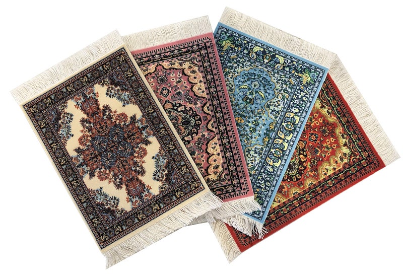 Rug Coasters Set of 4 Turkish Carpet Style Table Drink mats Absorbent Kitchen and Dining Accessories Spill drip Protection Rectangular