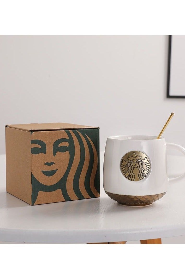 Starbucks Starbucks mugs coffee cups men and women black and white copper medallion plate cups couple cups summer with lid ceramic mugs  - Image 1