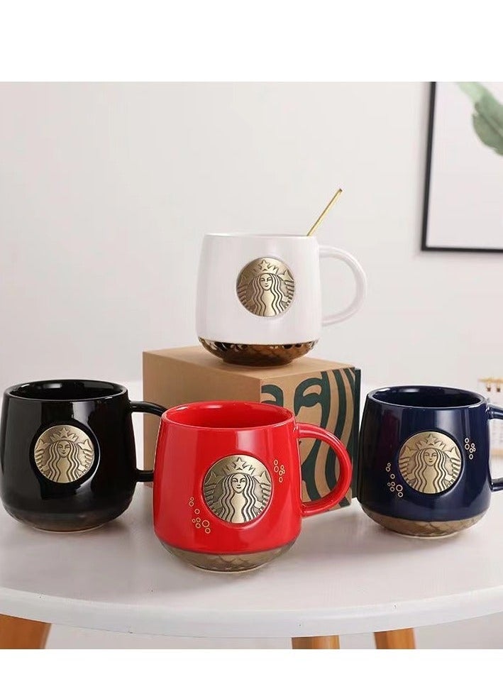 Starbucks Starbucks mugs coffee cups men and women black and white copper medallion plate cups couple cups summer with lid ceramic mugs  - Image 2