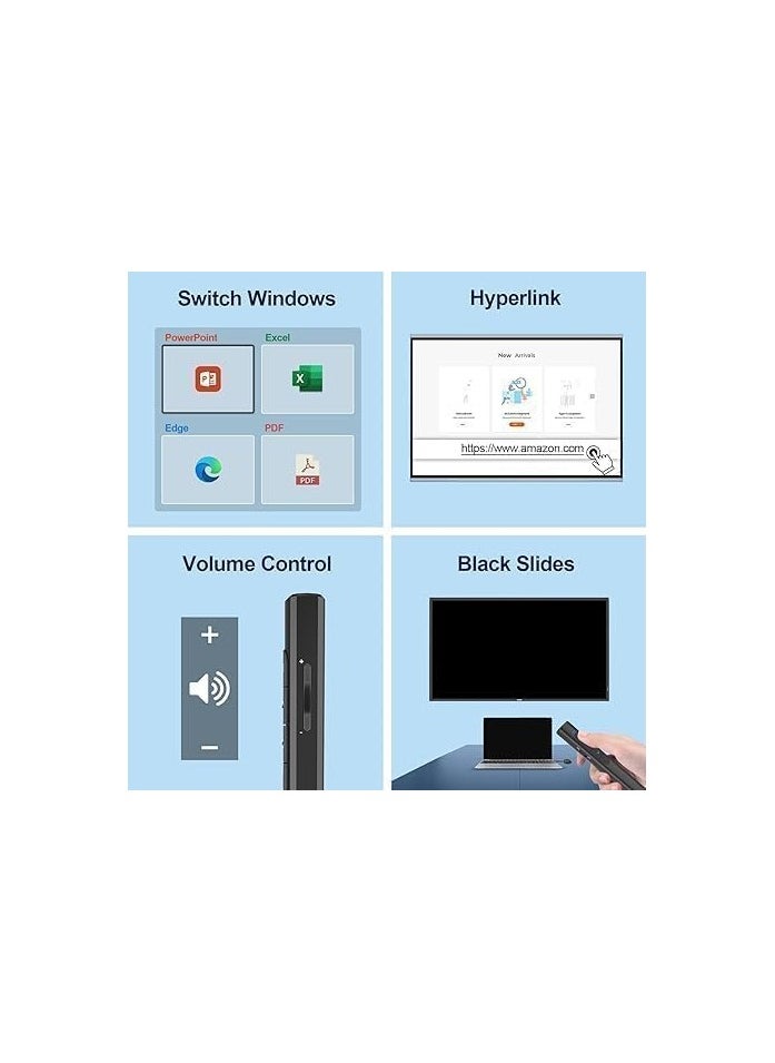 PowerPoint Presentation Clicker Wireless Presenter with Hyperlinks, Page up/Down, Volume +-, 2.4GHz USB Type C Presentation Remote Control for Keynote/PPT/Mac/PC/Laptop